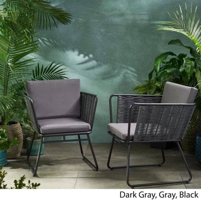 DEVOKO 2-Pack Outdoor Club Chairs: Black/Grey, Poolside & Garden