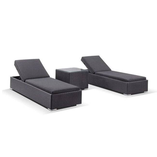 DEVOKO Outdoor Lounge Chairs Set: Black Rattan with Cushions & Table