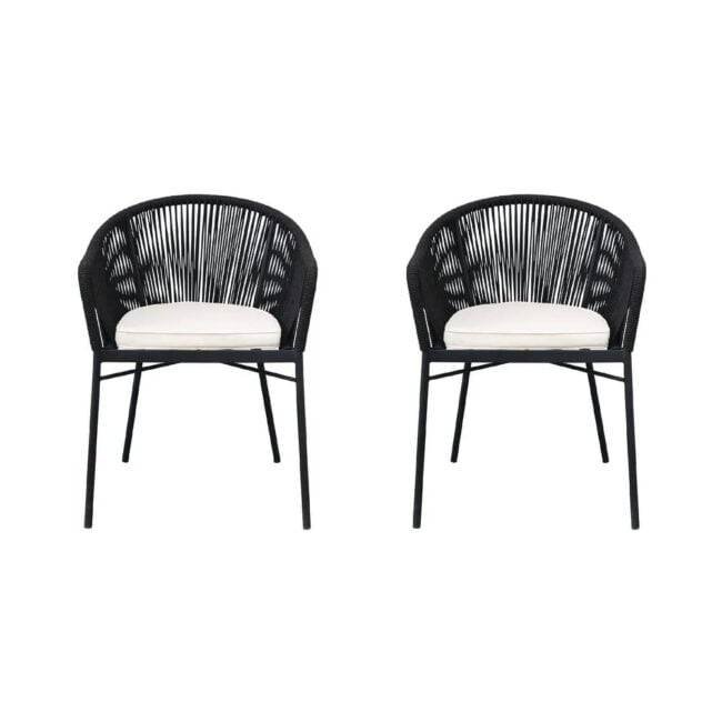 DEVOKO 2-Seater Rope Chair Set with Cushion (Black/White)