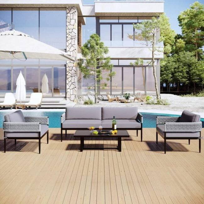 DEVOKO 4-Piece Grey Rope Patio Furniture Set