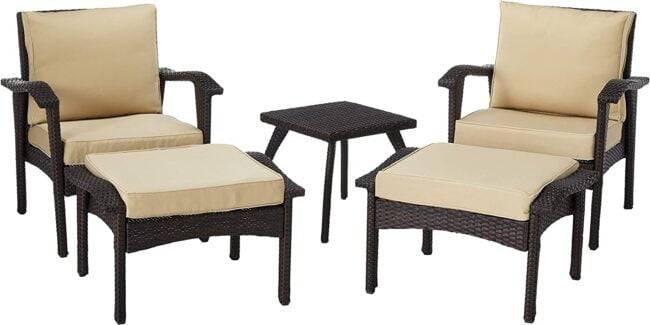 Devoko 5-Piece Patio Furniture Set in Dark Brown & Cream