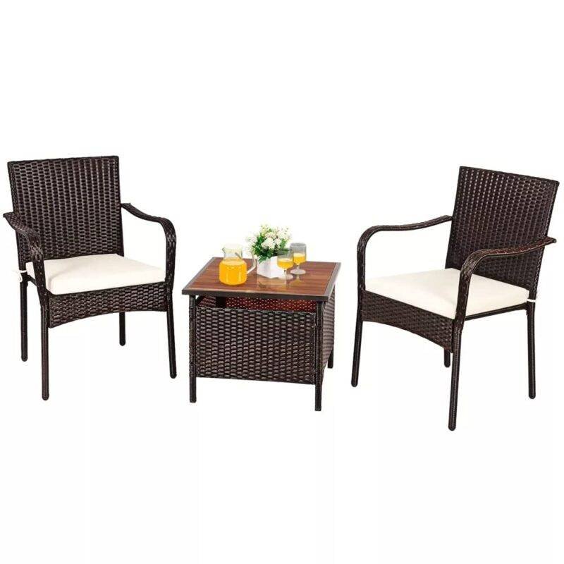 Devoko 3-Piece Rattan Patio Furniture Set (Dark Brown/White) - Image 4