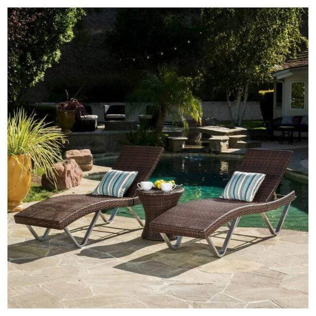 DEVOKO Outdoor Lounge Chairs & Table Set (Dark Brown)