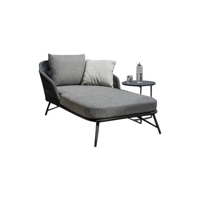 Grey Rope Daybed Set: Outdoor Patio Round Sofa, Side Table, Sun Lounger
