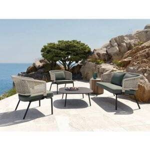 DEVOKO 4 Seater Patio Rope Sofa Set - Platinum/Dark Green