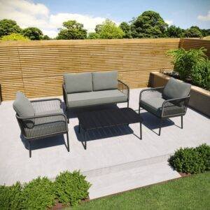 DEVOKO 4-Seater Outdoor/Indoor Sofa Set with Center Table - Black & Grey