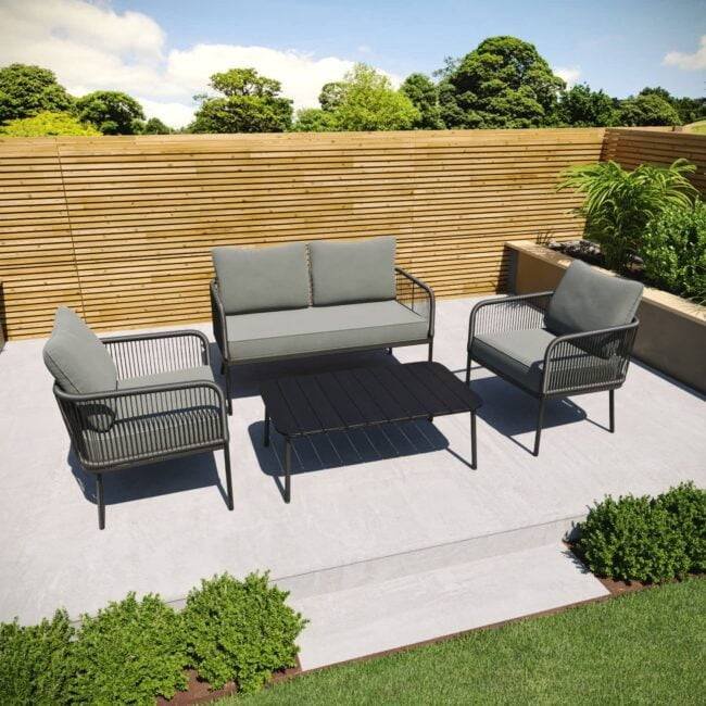 DEVOKO 4-Seater Outdoor/Indoor Sofa Set with Center Table - Black & Grey