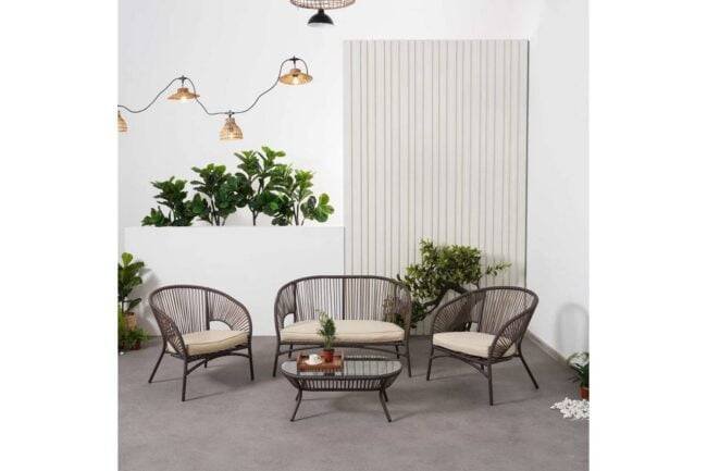 Devoko 4-Piece Wicker Patio Furniture Set with Cushions and Table (Dark Brown)