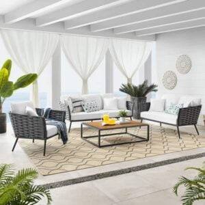 DEVOKO 4-Piece Outdoor Rope Sofa Set in Grey & White