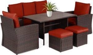 Devoko Outdoor Patio Furniture Set (Dark Brown/Red)