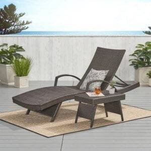 DEVOKO Dark Brown Poolside Lounger with Table