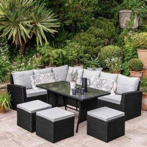 DEVOKO 6-Piece All-Weather Wicker Patio Furniture Set (Black/Grey)