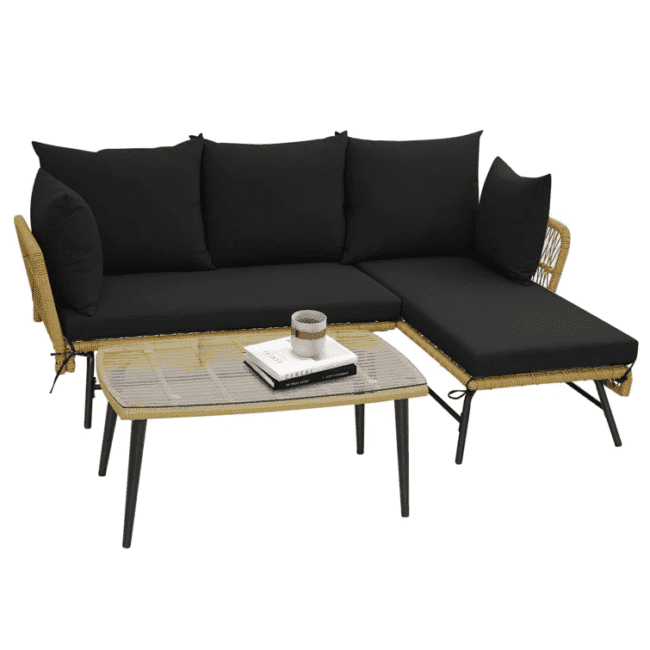 DEVOKO Patio Furniture Set L-Shaped Rope Woven Outdoor Sectional (Beige and Black) - Image 6