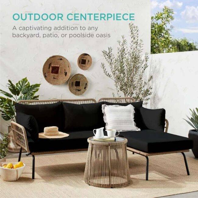 DEVOKO L-Shaped Conversation Sofa Set (Beige/Black) - Image 5