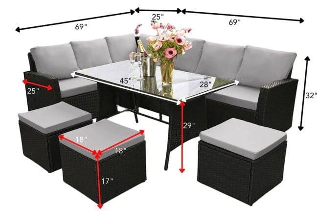 DEVOKO 6-Piece Patio Furniture Set - Black & Grey Outdoor Dining Conversation Set - Image 2