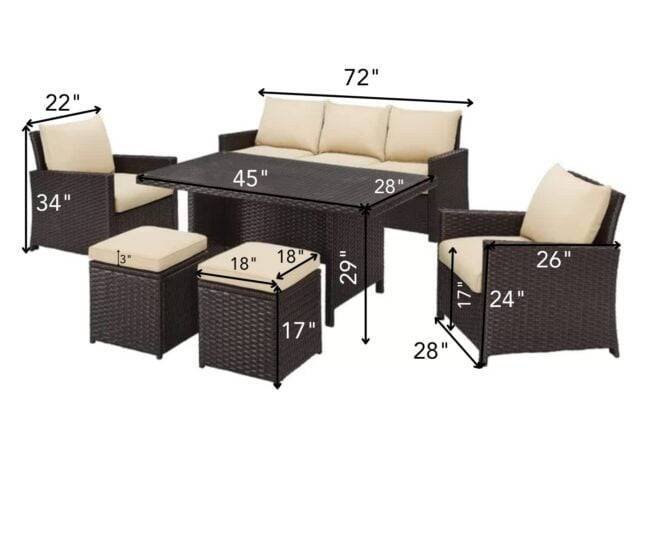 DEVOKO Outdoor All-Weather Wicker Rattan Sofa Set (Dark Brown & Cream) - Image 2