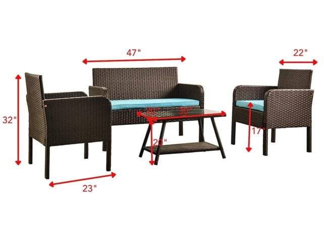 DEVOKO 4PCS Patio Wicker Furniture Set (Dark Brown & Sky-blue) - Image 2