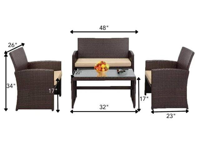 4-Piece Dark Brown Rattan Patio Furniture Set With Cream Cushion - Image 2
