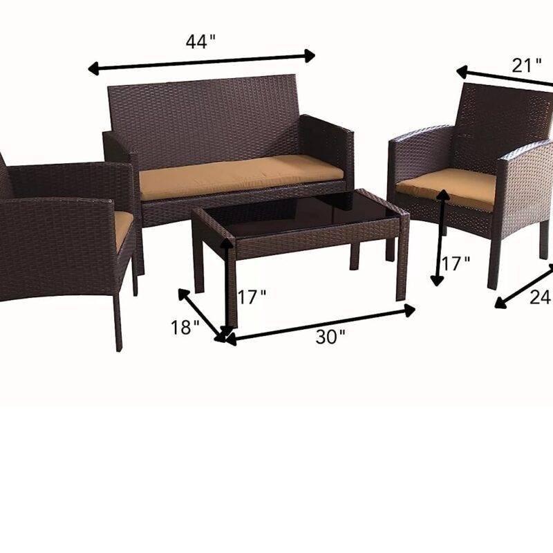4-Piece Outdoor Wicker Sofa Set with Center Table - Dark Brown/Cream - Image 2