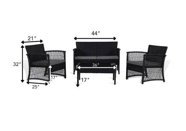 DEVOKO Rattan Patio Furniture Set: Loveseat, 2 Chairs, Table (Black/Grey) - Image 2