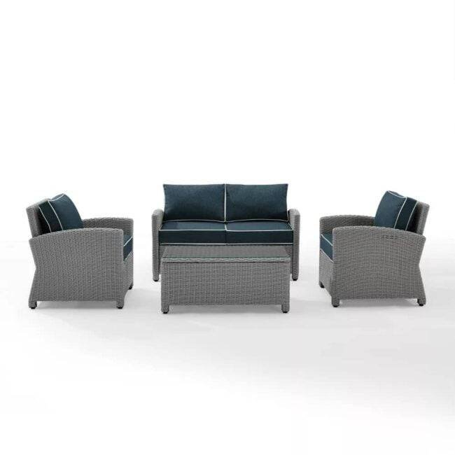DEVOKO 4PCS Patio Wicker Furniture Set with Silver Grey Rattan Chairs and Navy Blue Cushions - Image 3