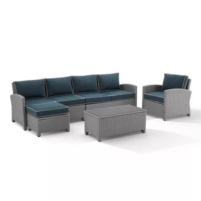 DEVOKO Outdoor Sectional Sofa Set - Grey & Navy Blue - Image 3