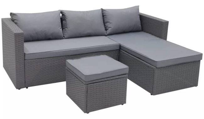 DEVOKO 3Pc Outdoor Wicker Sofa Set (Grey) - Image 2