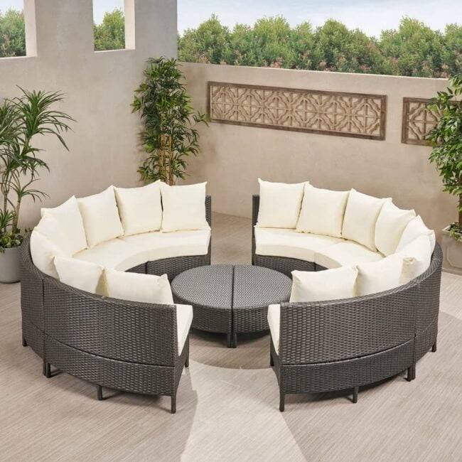 DEVOKO Oval 10PCS Patio Furniture Set (Dark Brown & Light Cream) - Image 4