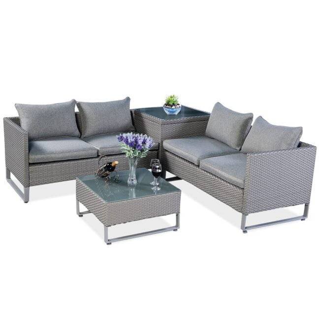 DEVOKO Rattan 4-Seater Sofa Set (Grey) - Image 2