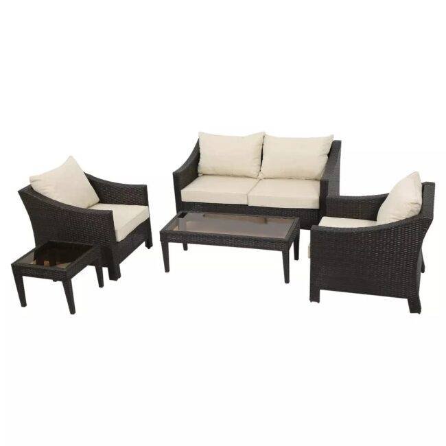 DEVOKO 5 Piece Patio Furniture Set (Dark Brown/Cream) - Image 3