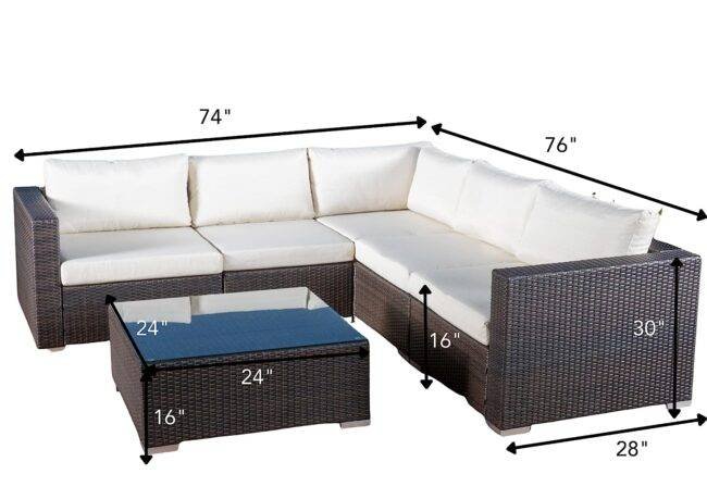 DEVOKO 3pc Outdoor L Shape Patio Set (Dark Brown/Cream) - Image 2
