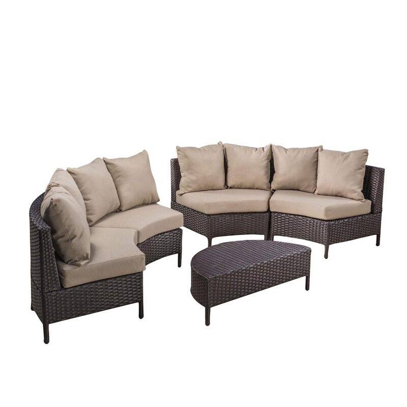 DEVOKO Oval Shape Patio Furniture Set (Dark Brown/Cream) - Image 5