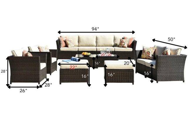 DEVOKO Outdoor Wicker Sectional Set (Dark Brown/Cream) - Image 2