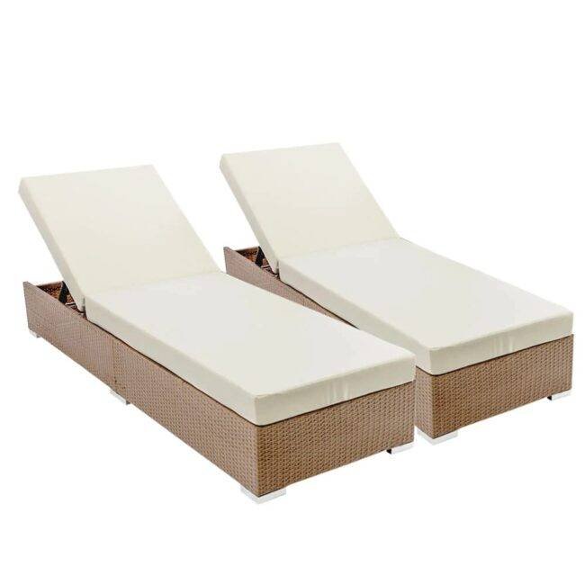 DEVOKO Chaise Lounge Chair (Beige/White) - Image 3