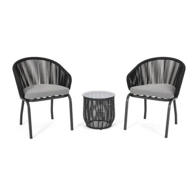 Devoko Patio Bistro Set with Cushions – Black/Grey - Image 2