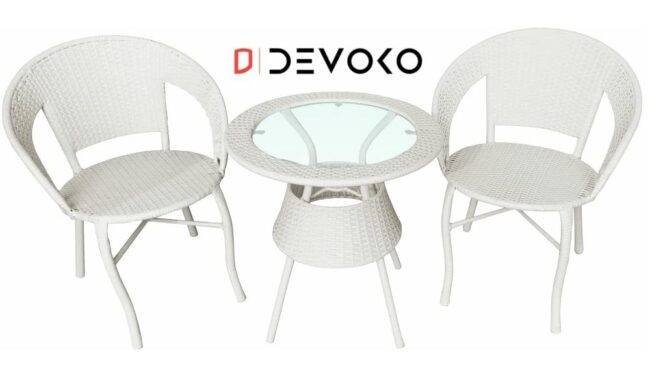 Devoko 3 Piece Wicker Patio Set - Balcony/Backyard - White - Image 6