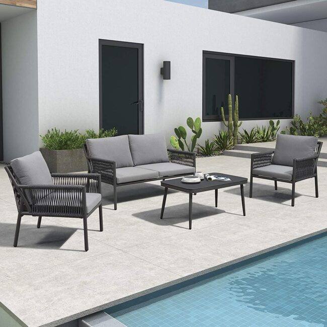 DEVOKO Rope Conversation Sofa Set (Black & Grey) - Image 2