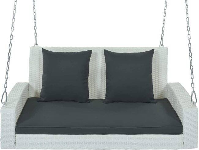 Rattan Wicker Two Seater Swing (White & Black) - Image 3