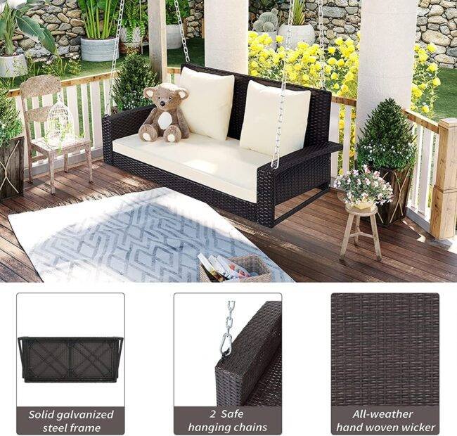 Rattan Wicker Two Seater Sofa Swing - Image 3