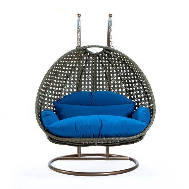 Double Seater Hanging Swing Chair (Dark Brown/Royal Blue) - Image 3