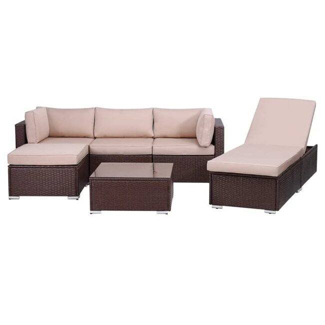 Outdoor Sofa Lounge Set with Cushions (Dark Brown/Cream) - Image 4