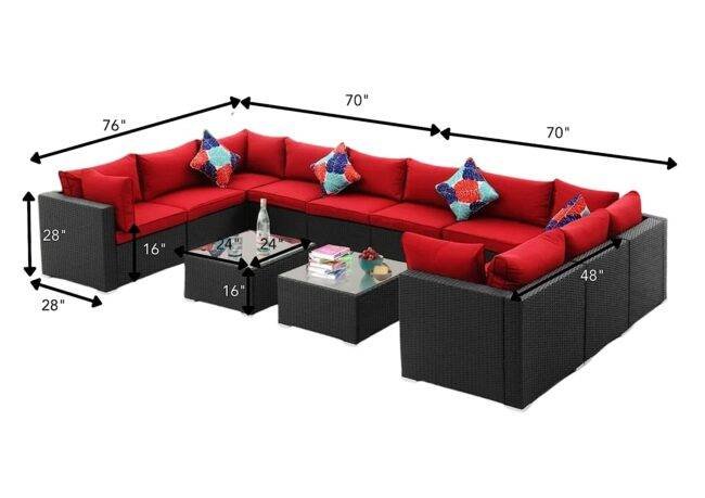 6-Piece Outdoor Wicker Set (Black/Red) - Image 2