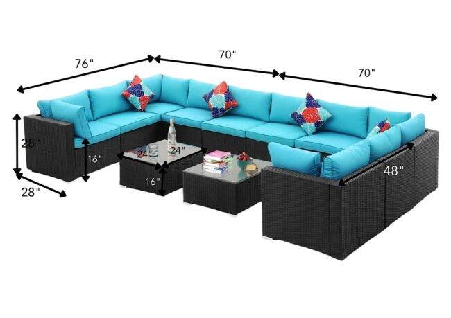 6-Piece Outdoor Wicker Set (Black/Sky-blue) - Image 2