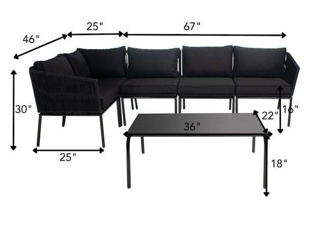 DEVOKO Rope L Shape Sofa Set 3-Pcs (Black) - Image 2