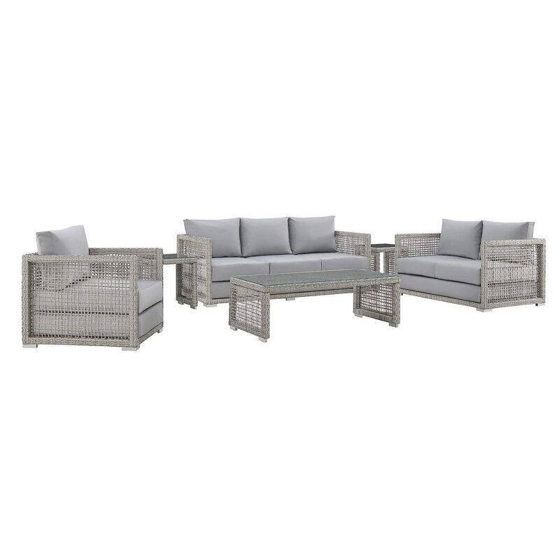 Outdoor 6 Pieces Sectional Patio Furniture (Grey) - Image 7