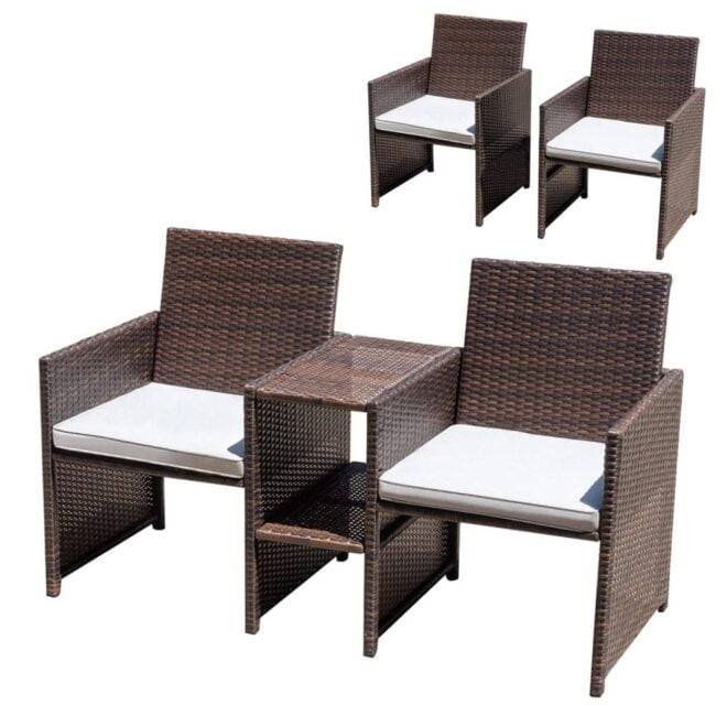 DEVOKO 3-Piece Rattan Wicker Patio Furniture Set (Dark Brown/Grey) - Image 5