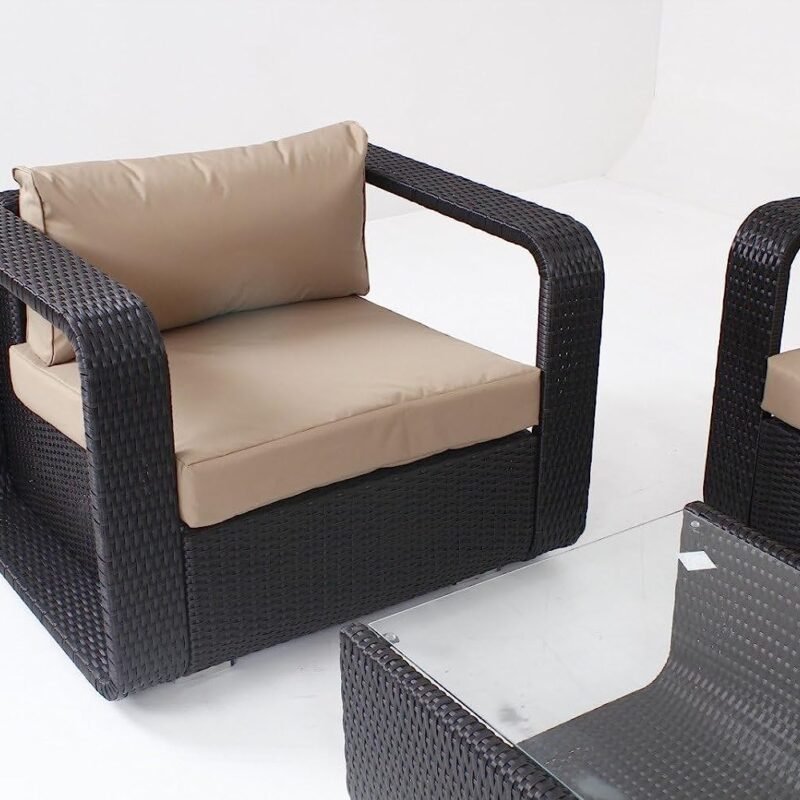 4-Piece Rattan Sectional Set (Dark Brown and Cream) - Image 2