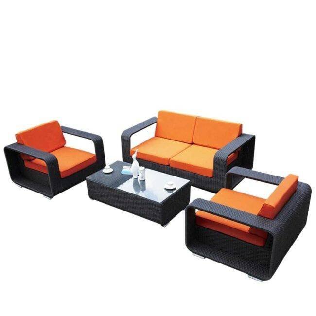 4-Piece Rattan Sectional Set (Dark Brown and Orange) - Image 3