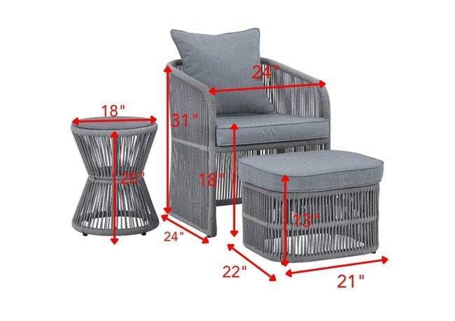 DEVOKO Grey Single Seater Rope Sofa with Cushions and Side Table - Image 2