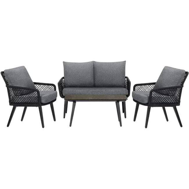 DEVOKO 4-Seater Outdoor/Indoor Sofa Set with Center Table & Cushion Chairs (Black/Grey) - Image 3